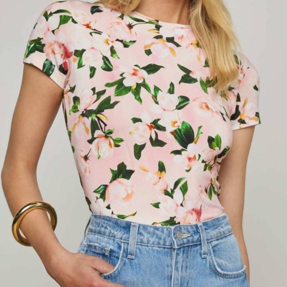 L'Agence - Ressi Short Sleeve Rose Print Tee